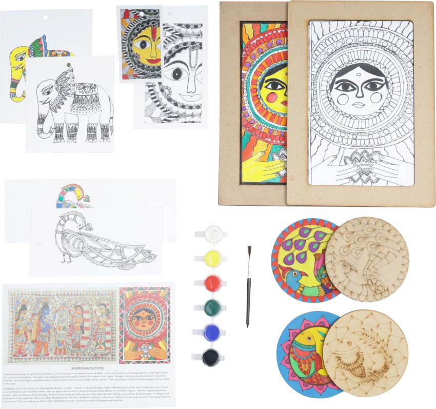 decordial Madhubani art material kit with MDF boards, claym  mirrors and acrylic colours - Madhubani Art Material DIY kit