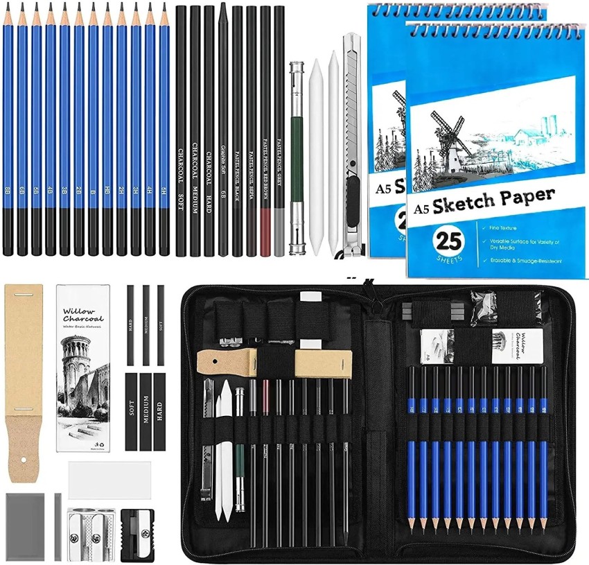 Flipkart.com | REHTRAD Sketching Pencil Set,Drawing Art Tool Kit with  Graphite Pencils, Charcoal Pencils, Paper Erasable Pen, Craft Knife(21  Pieces with Canvas Rolling Pouch) - Art Set