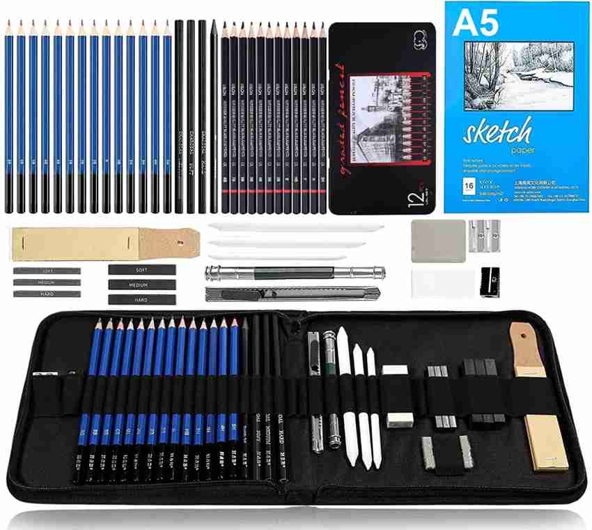 26/48 Pack Sketch Pencils Set Drawing Sketch Kit Canvas Bag