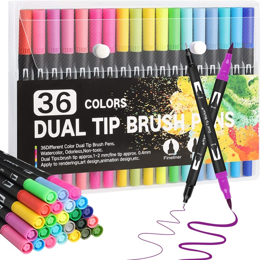 36pcs Markers Dual Tips Soft Colour Brush Pen Set Fine Art Drawing