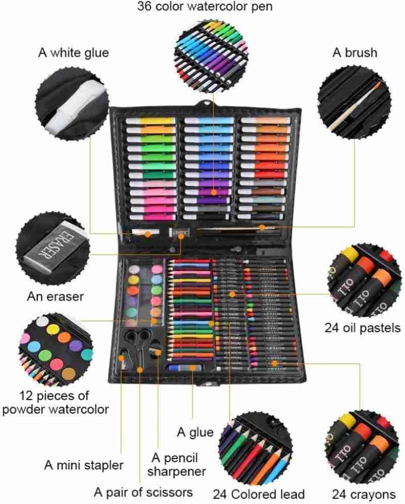 Kid Art Set Water Color Pen Crayon Coloured Pencil Powder Paint