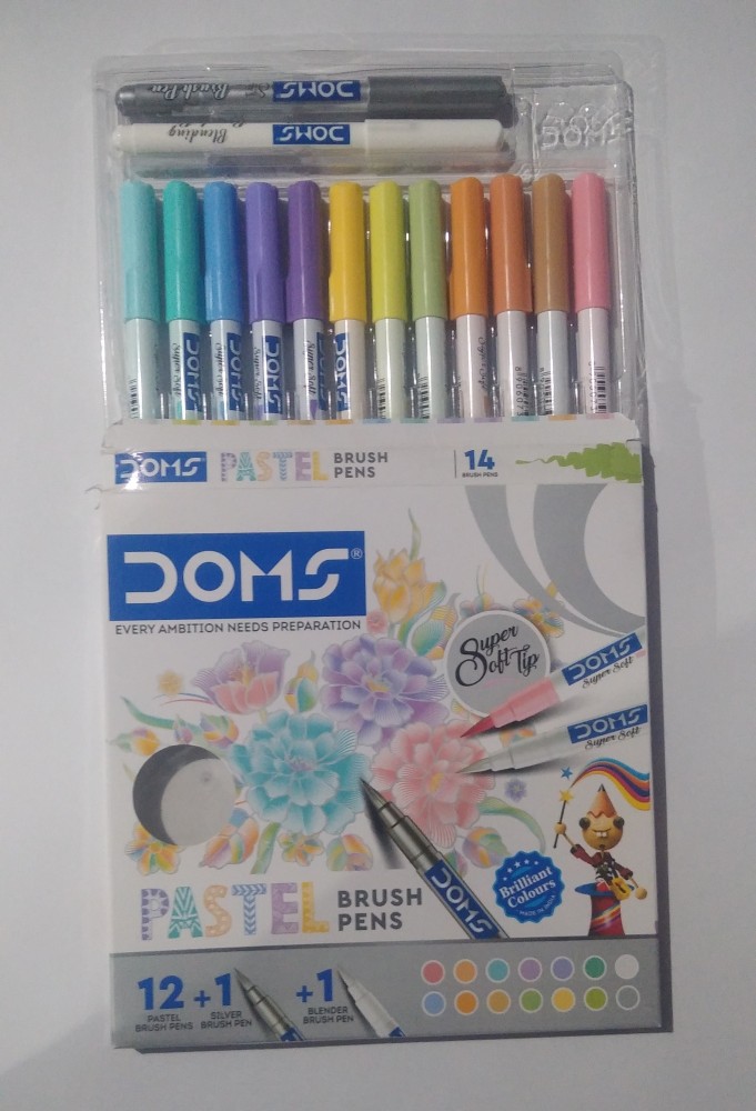 Doms Super Soft Tip Pastel Shades Brush Pen Set of 12+1 Best Fast Free  Shipping