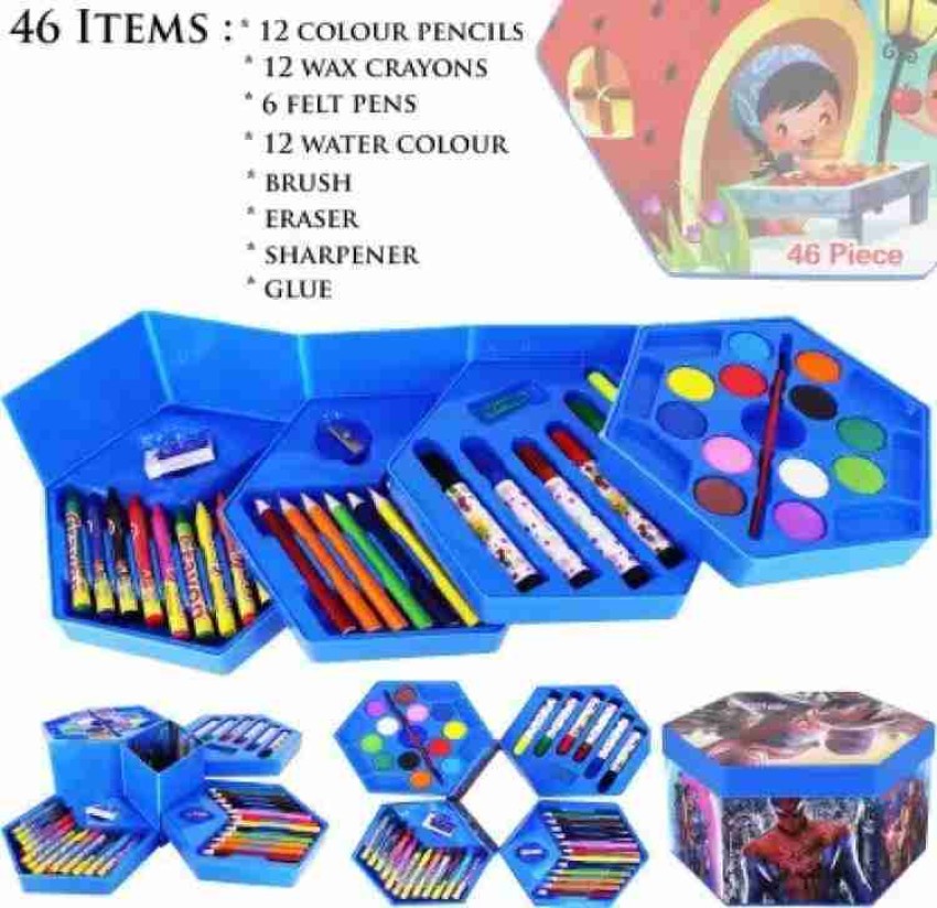 46 Pcs Drawing Set for Kids ,Set with Color Box, Pencil Colors Crayons  Colors Water Color