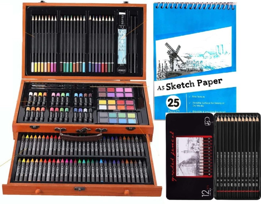 Corslet 155 Pc Drawing Kit 12 Sketch Pencils Set for Artists  Sketch Book Wooden Art Kit - Drawing Pencils and Sketch Kit