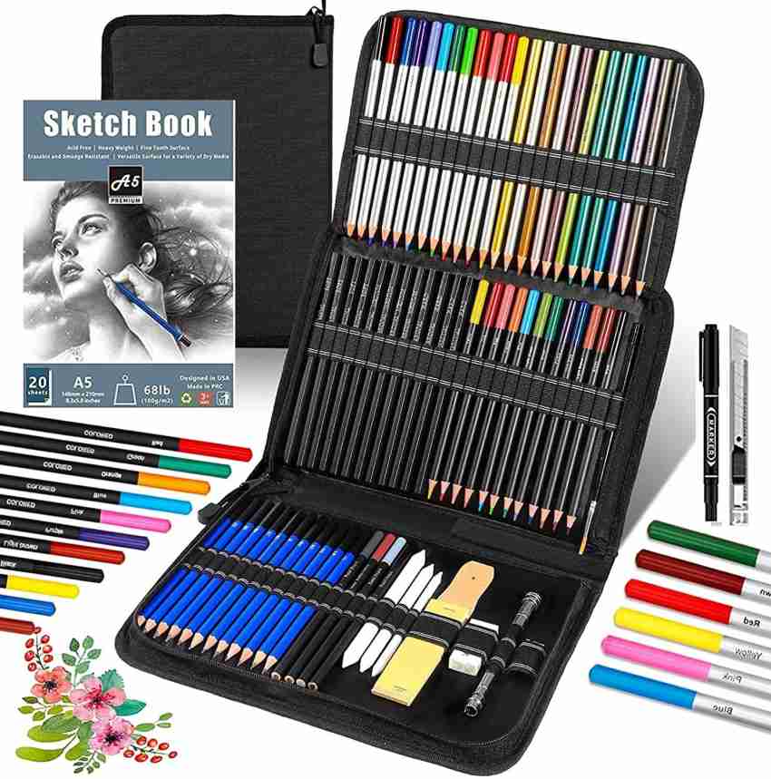 H & B Sketch Set, Colored Sketching Pencils, Watercolor & Metallic Pencil, Art, Drawing & Sketching Pencil for Adult & Child (48pcs Kit), Size: Medium
