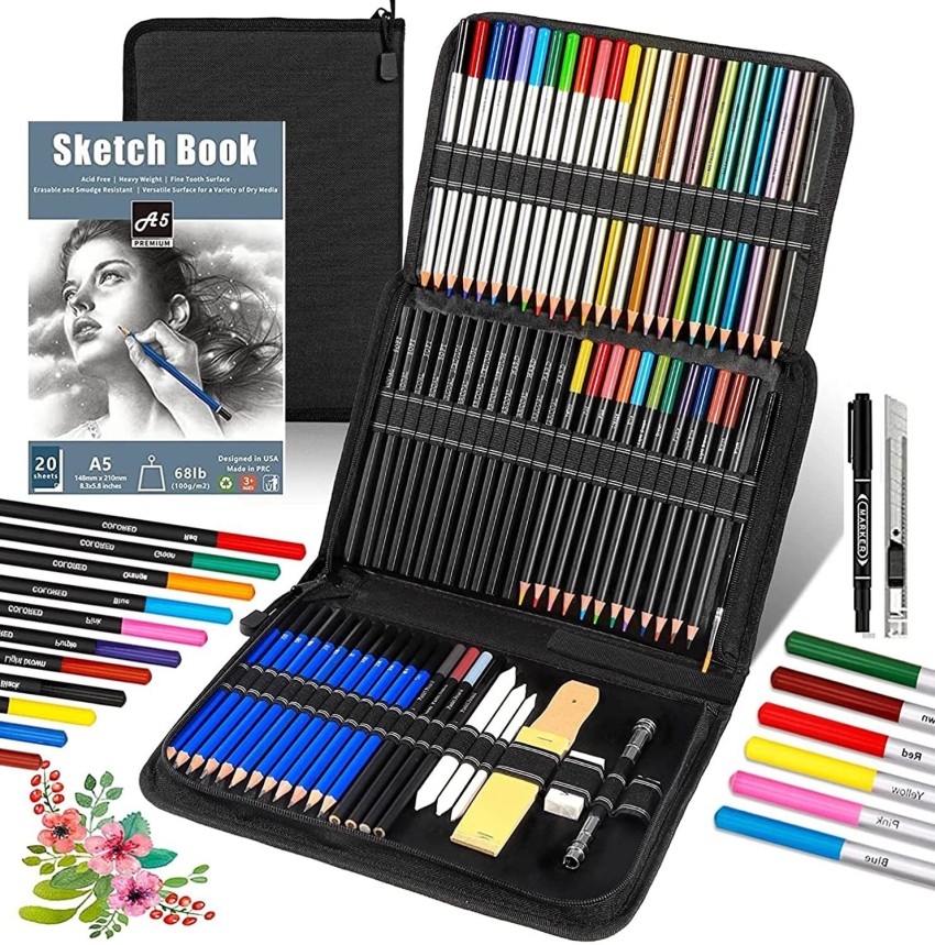 Corslet Professional Drawing Pencils and Sketching Set for  Adults Kids Pack of 71 - Professional Art Pencils Set with Case