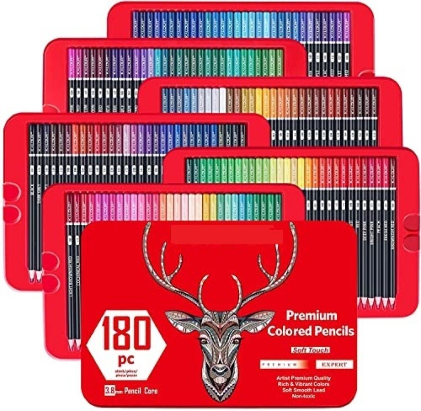 KALOUR 180 Colored Pencil Set for Adults Artists Kids- 3.3mm Rich Pigment Soft Core -12 Metallic Pencil - Wax-Based - Ideal for Coloring Drawing