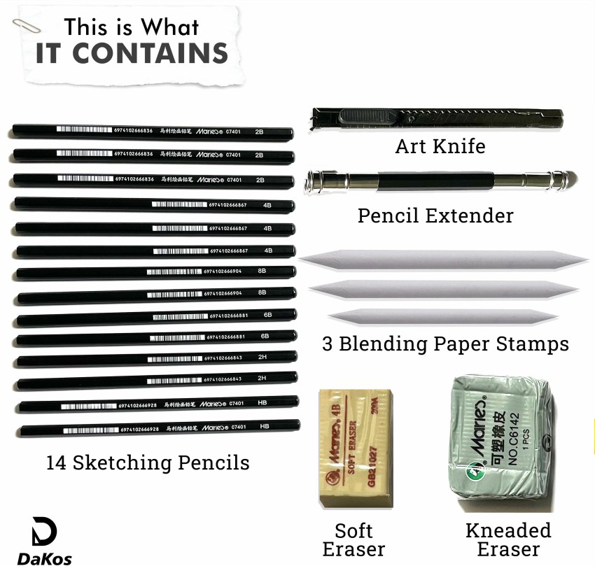 DaKos 21 Pieces Professional Sketching & Drawing Art Tool Kit (with Canvas  Rolling Pouch)