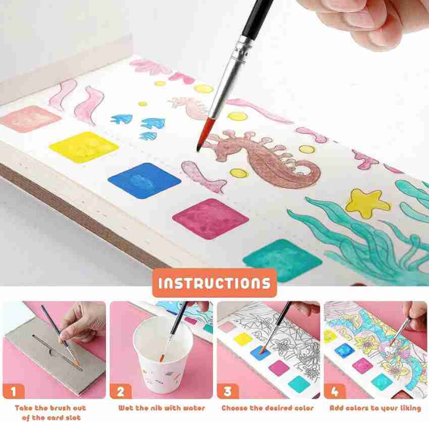 Pocket Watercolor Painting Book, Water Painting Book For Kids And  Children,20 Sheets Paint With Water Books, Diy Art Watercolor Bookmark With  Brush
