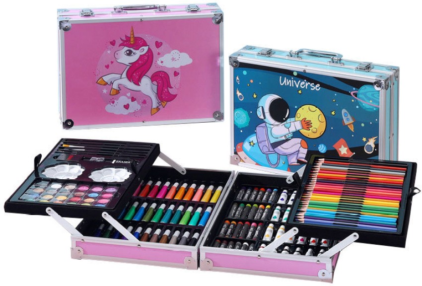 MGS Unicorn Art Drawing and Painting Set with Aluminum Box  for Kids (145Piece) - art set