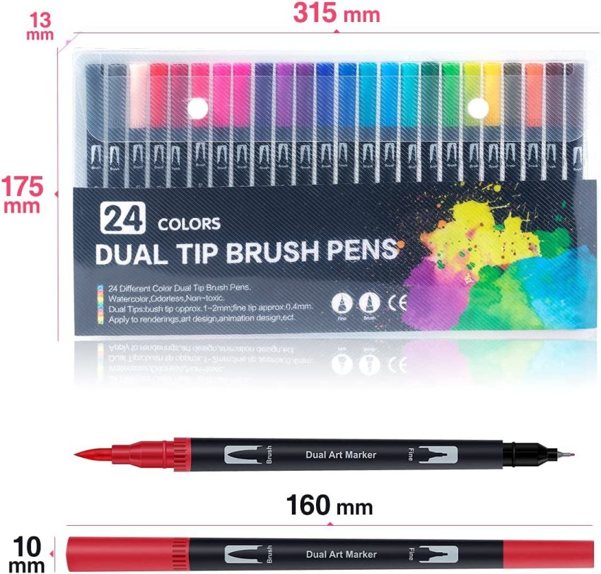 Dual Tip Brush Pens: Felt Tip Pen Set 12 24 Colors Colouring Pens Art  Markers for Kids and Adults Colouring, Fineliner Tip Brush Marker for  Drawing Sketching Design Calligraphy Painting Lettering Journal