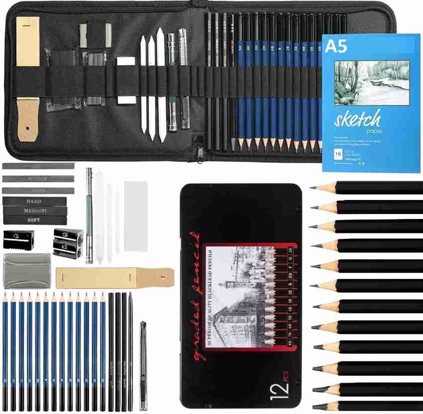 H & B Drawing Pencils and Sketch Kit, 35 Pcs Professional  Sketch Pencils Set Includes Graphite Pencils, Charcoal Pencils, Charcoal  Sticks, Graphite Sticks, Paper Erasable Pen, Sandpaper - Sketching Pencil