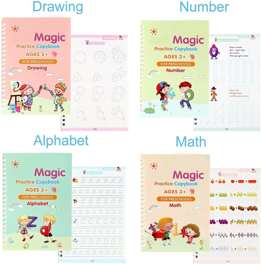 grooved handwriting book  4 Pack Magic Practice Copybook, Reusable Groove  Calligraphy for Children, Magic Handwriting Calligraphy Copy Books for  Kids, Preschool Tracing Book with Magic Pens (Multicolor Version C)
