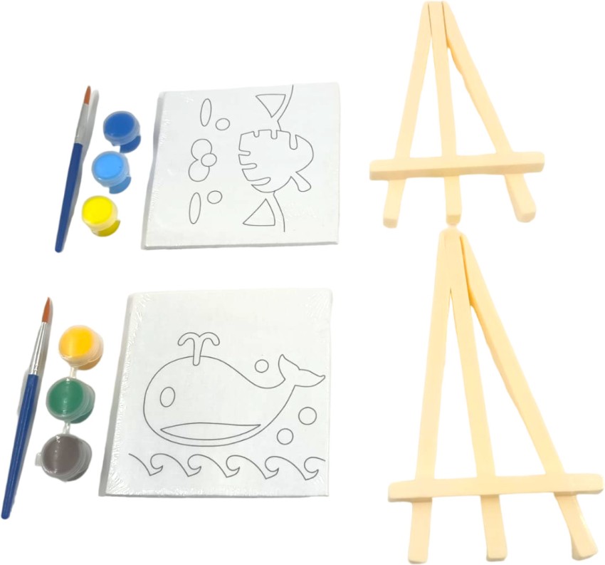 Paaroots Kids Painting Set Including 1 Mini Pre- Drawn Canvas  Panel Easel and 6 