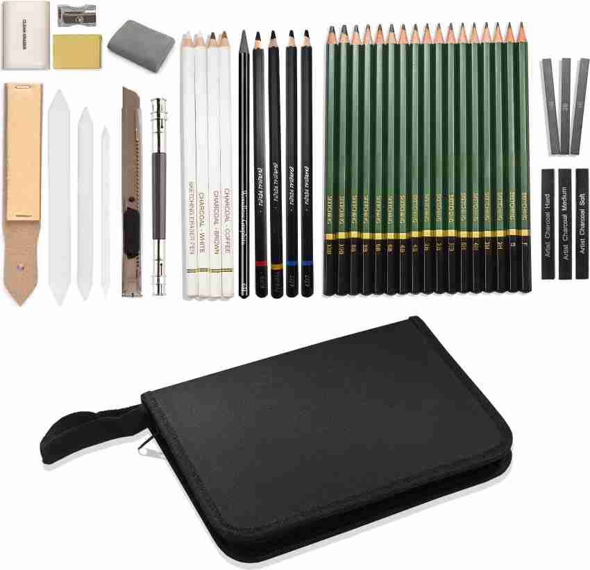 Craftacious Art 42pc Sketching/Drawing Art Tool KIt Set w/  Black Zippered Carrying Case. - Drawing/Sketching Art Tool Kit