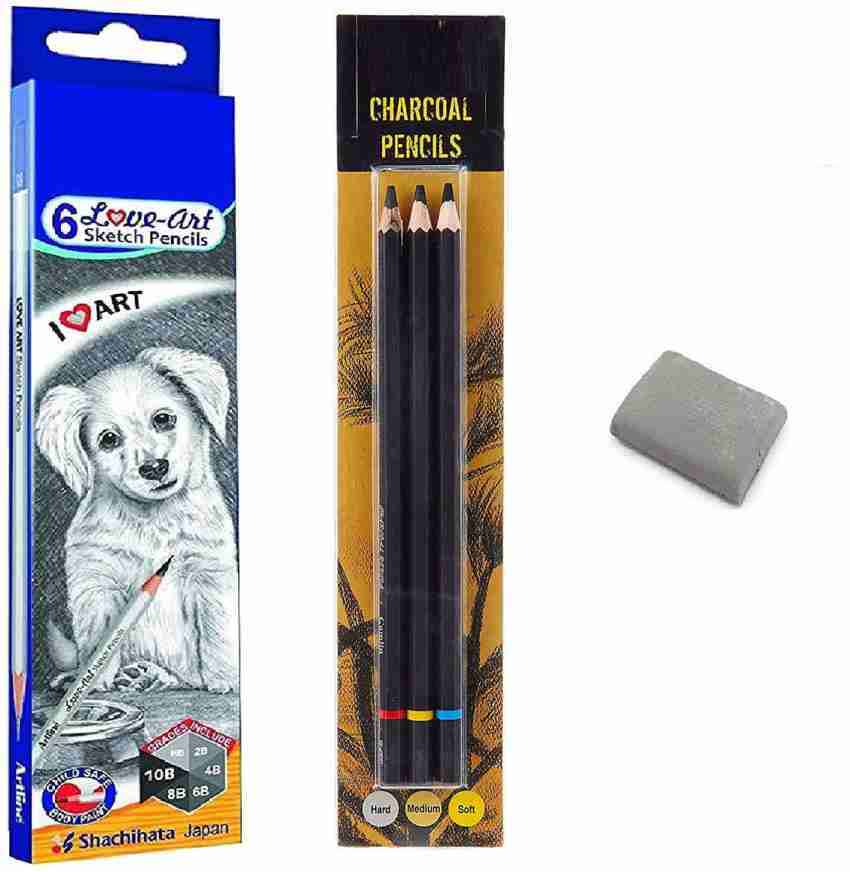 SHOPUNKLE ARTLINE DRAWING PENCIL SET WITH CAMLIN BLACK CHARCOAL PENCIL SET  , BLENDING PAPER STUMPS , 1 PC