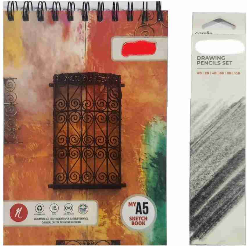 SKYGOLD A5 SKETCH BOOK 140 GSM WITH CAMLIN DRAWING PENCIL SET  COMBO ART SET FOR ARTISTS - ART SET