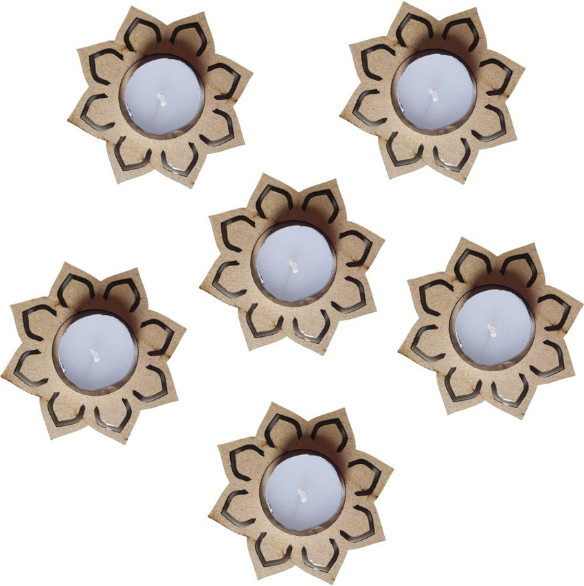 Flipkart Yorkker Wooden MDF DIY Tea Light Candle Holder with Candles 6 pcs Diya Holder