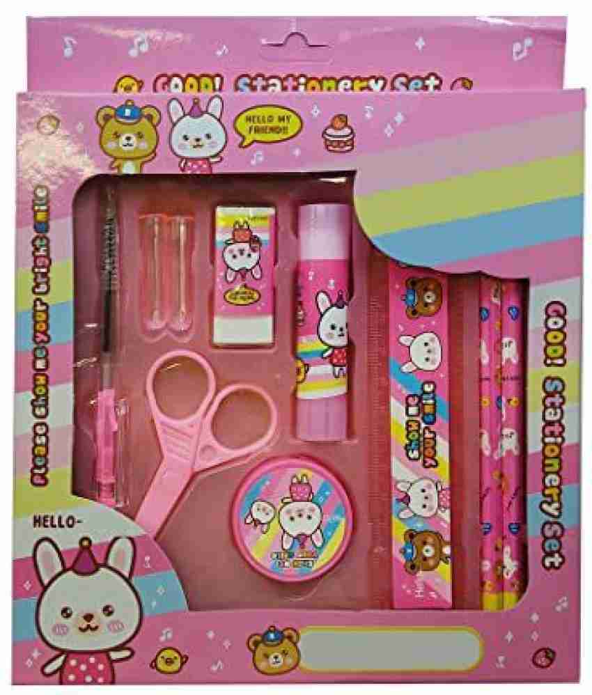 Hello Kitty 11pc Stationary Set Note Pad,3 Pens,Eraser,Sharpers