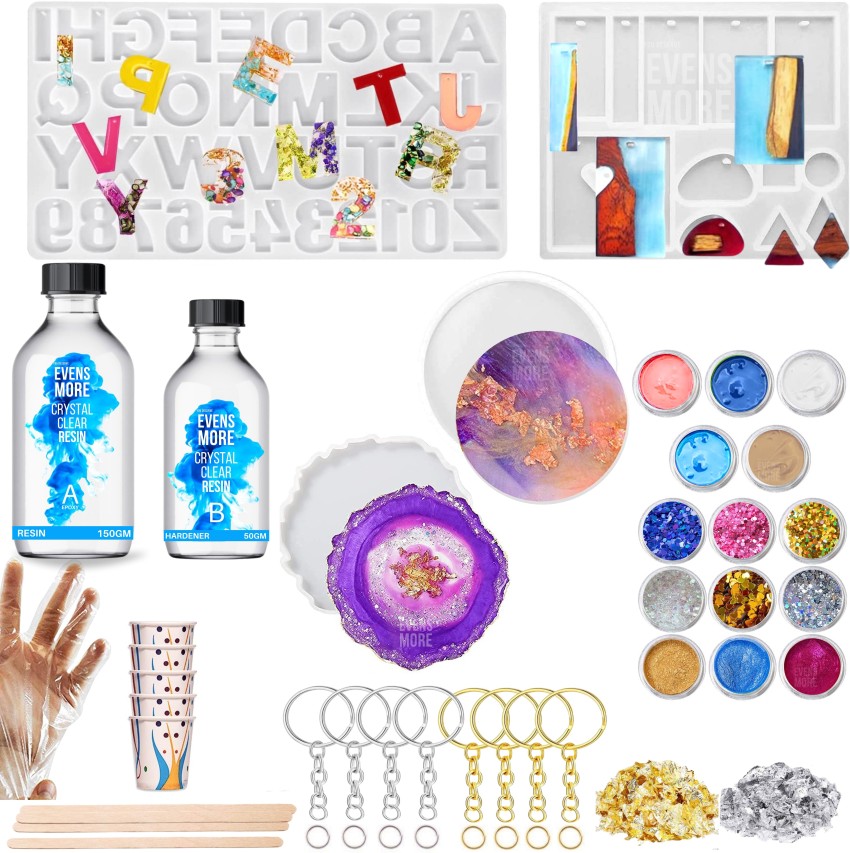 EVENS MORE Resin Art Kit With 4 Molds Resin And Pigments -  Resin Coaster Kit