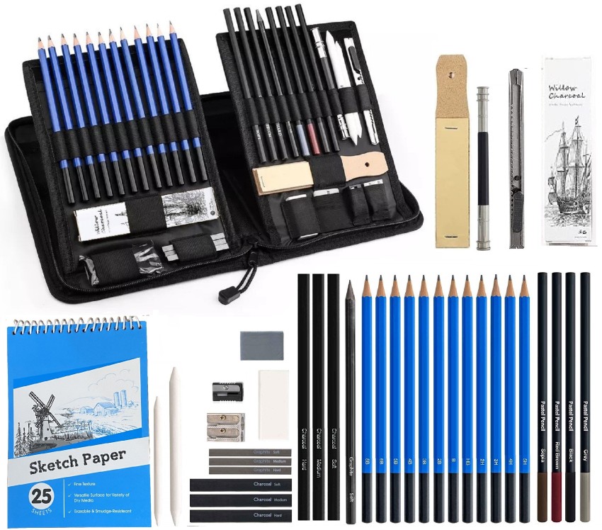 H & B Drawing Pencils Set, 40-Piece Sketch Pencils and Drawing Kit