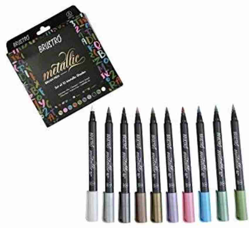 BRuSTRO Metallic Brush Pens Set of 10 Colors with Black  Paper A5 - Art Sets