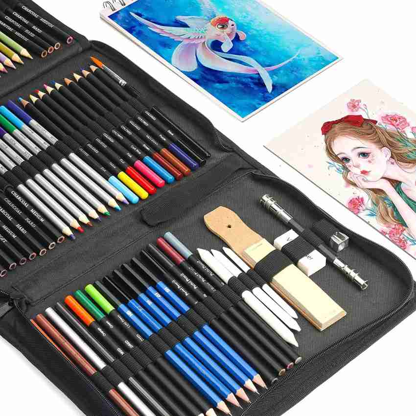 74Pieces Colored Pencils and Sketching Pencils Set with Drawing