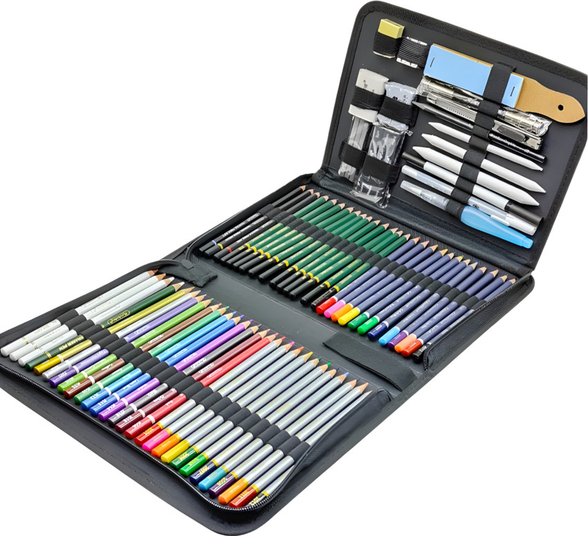 Flipkart PEACORA 75 Pieces Professional Drawing and Sketching Pencil Set Kit for Artist Professional Drawing Pencils and Sketch Kit for Artist