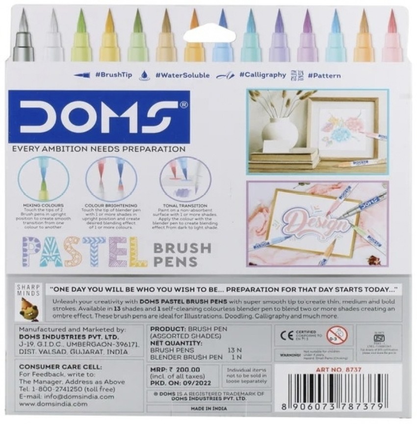 DOMS Pastel Brush Pens- 13 Shade Brush Pens With 1 Blender Brush Pen(Set of  1)