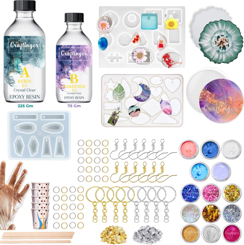 Craftinger Diy Resin Art Kit With Coaster Keychain Mould and colors