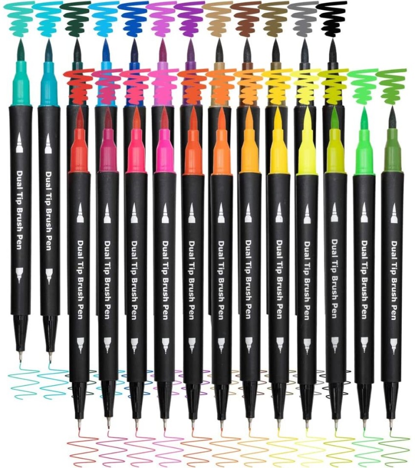 Corslet Brush Pen 24 Colors Dual Tip Markers Brush Pen 24  Shades 1-2 Mm Marker Pens - 24 Pcs Dual Tip Brush Pens: Felt Tip Pen Set 24  Colors Colouring