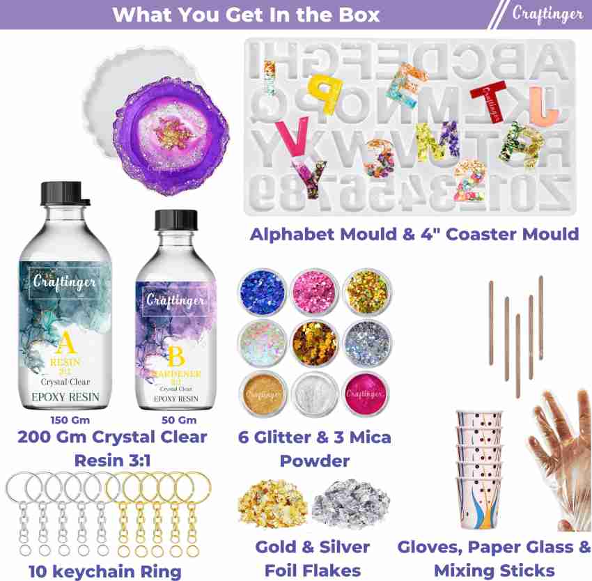 Craftinger Diy Resin Art Kit With Coaster Keychain Mould and colors