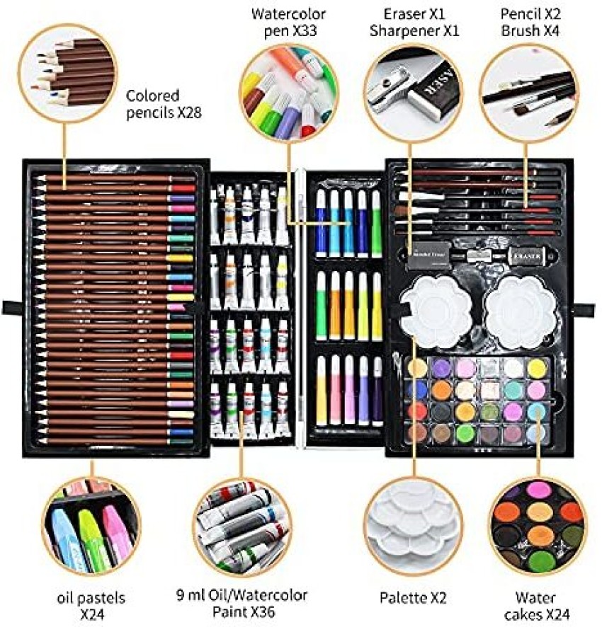 145 Pcs Oil Pastel Color Pencil Crayon Watercolor Pen Eraser Sharpener Art  Set Drawing Kit