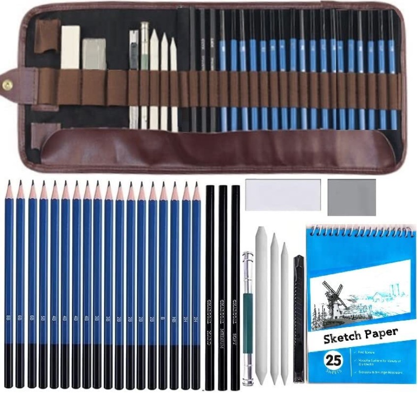 Corslet 29 Pcs Sketch Pencil Set for Artist Sketching Kit Art  Tool With Sketch Book - Pencil Kit [18 Premium Graphite Pencils] - It  masters all ranges which included are 18pc Sketching pencil
