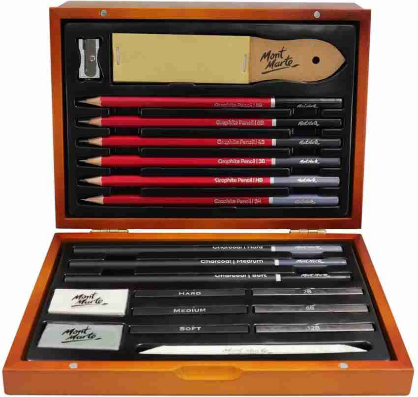 20pc Artist Sketch Set In Storage Case - Sketch & Charcoal Pencils