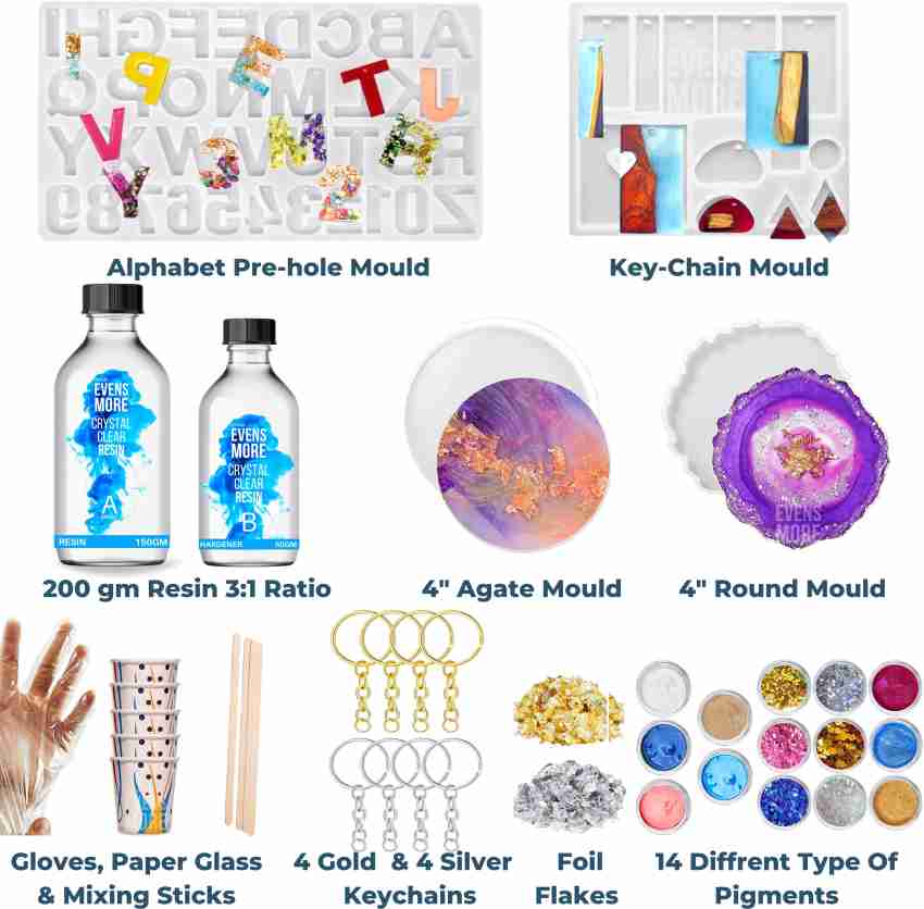 EVENS MORE DIY Resin Art Alphabet Keychain Mould Kit with 200 gm Resin,  Tassels Pigment Dry Flower - Price History