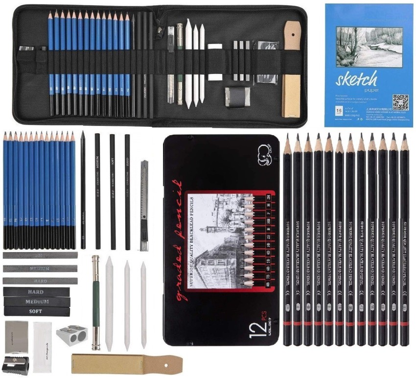 Corslet 47 Pieces Pencil Kit Professional Graphite Charcoal Sketch Pencil  Set - Price History