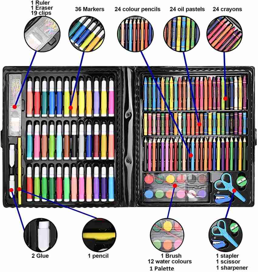 150 Pieces Kids Deluxe Artist Drawing & Painting Set,Art Supplies for Drawing Portable Plastic Case with Oil Pastels, Crayons, Colored Pencils