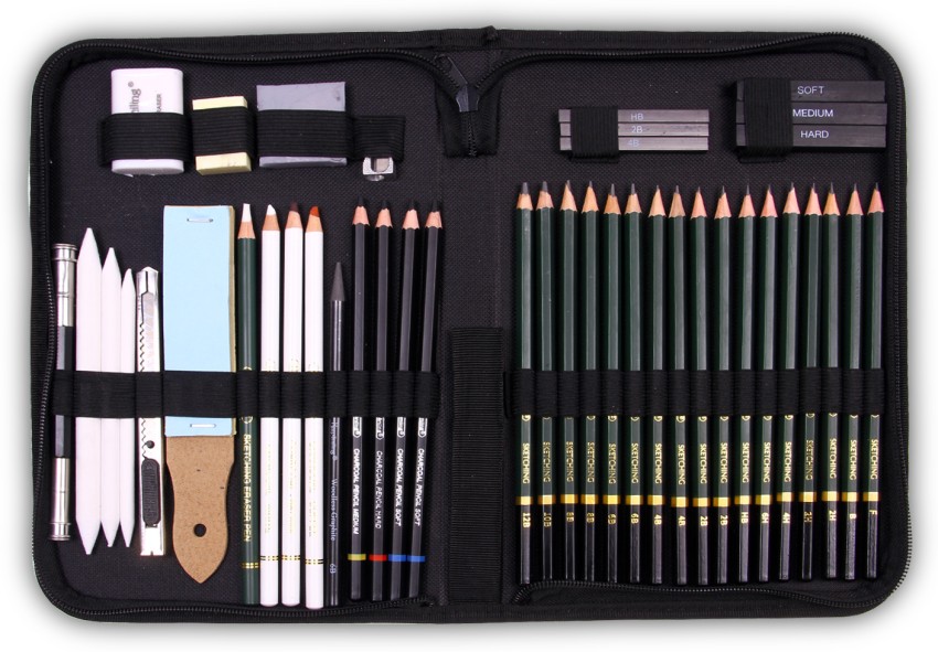 DaKos 34 Pieces Professional Sketching  Drawing Art Tool Kit with  Portable Zipper Bag