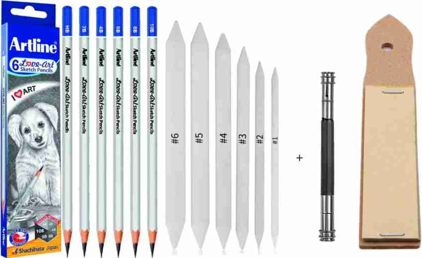 Definite Artline Set of 6 Love-Art Sketch Pencils +  Blending/Smudging Stumps (Set of 6) - Drawing Accessories - Art Set