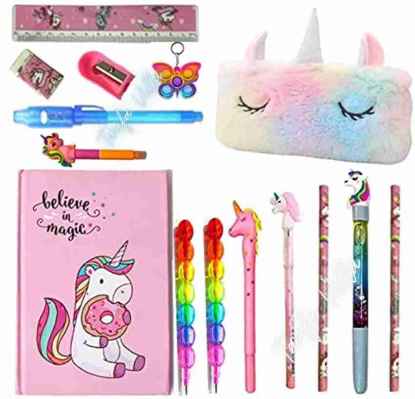 Unicorn Stationary for Girls, Stationary Kit Set for Girls/Birthday Gift ,  Fur Pouch, Fur Pen, Unicorn
