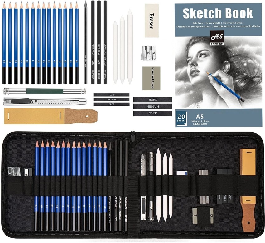 110 Pc Sketching Kit Drawing Pencils for Artists Kit with A5