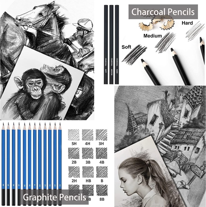 74-Piece Drawing Set - Beginner or Professional Tool Set Pencil Case with Watercolor Pencils Colored Graphite and Charcoal Pencils + Accessories