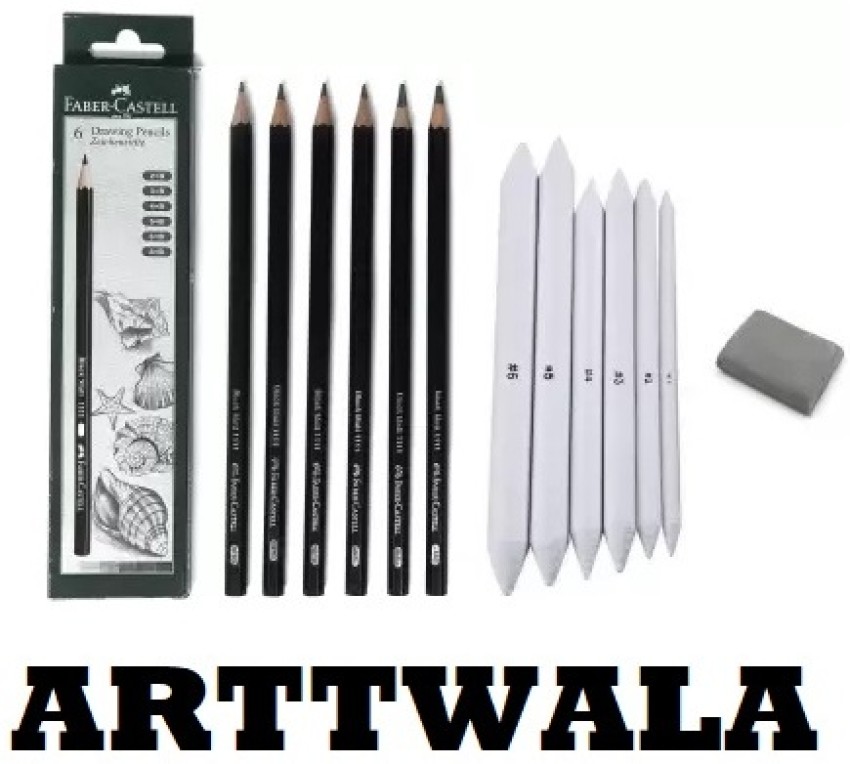 SHOPUNKLE ARTLINE DRAWING PENCIL SET WITH CAMLIN BLACK CHARCOAL PENCIL SET  , BLENDING PAPER STUMPS , 1 PC