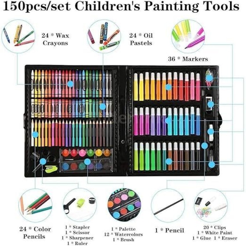 150pcs Watercolor Pen Oil Pastel Crayons Colored Pencil Set Art Painting  Supplies (black)