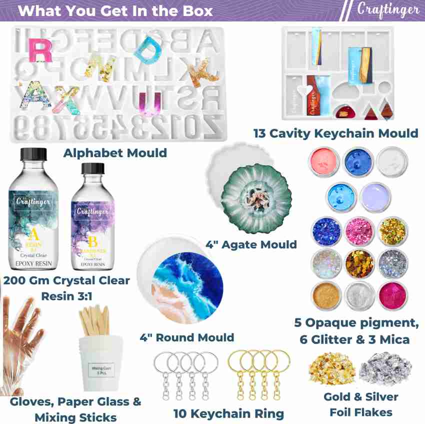 Craftinger Resin Art Keychain Alphabet Making kit With 200  Gm Epoxy Resin Mould & More - Craft Kit