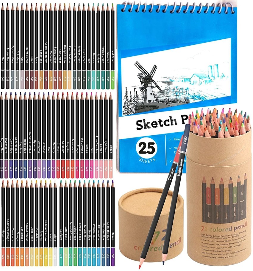 Corslet 73 Pc Colour Pencils Set 72 Shades for Coloring with  A5 Sketch Book Artists - 73 Pc Colour Pencils Set 72 Shades for Coloring  with A5 Sketch Book Artists
