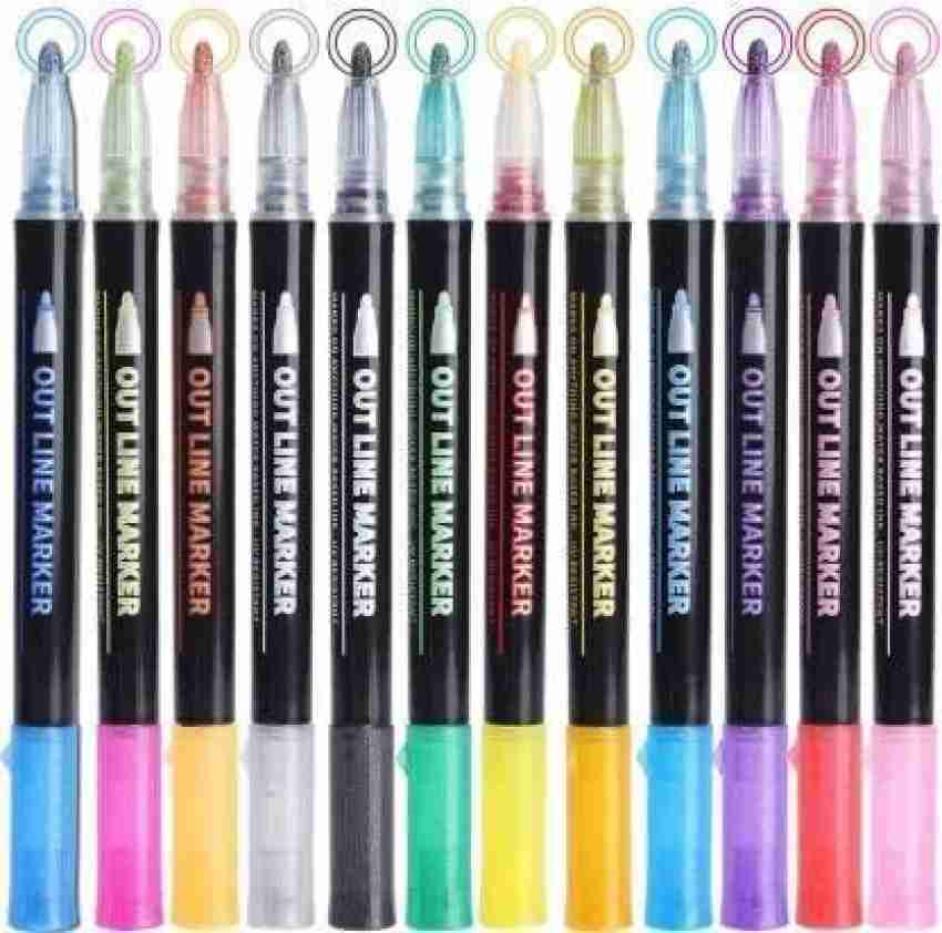 Self Outliner Marker Pen Slim Easy-to-use Color Drawing 12pcs