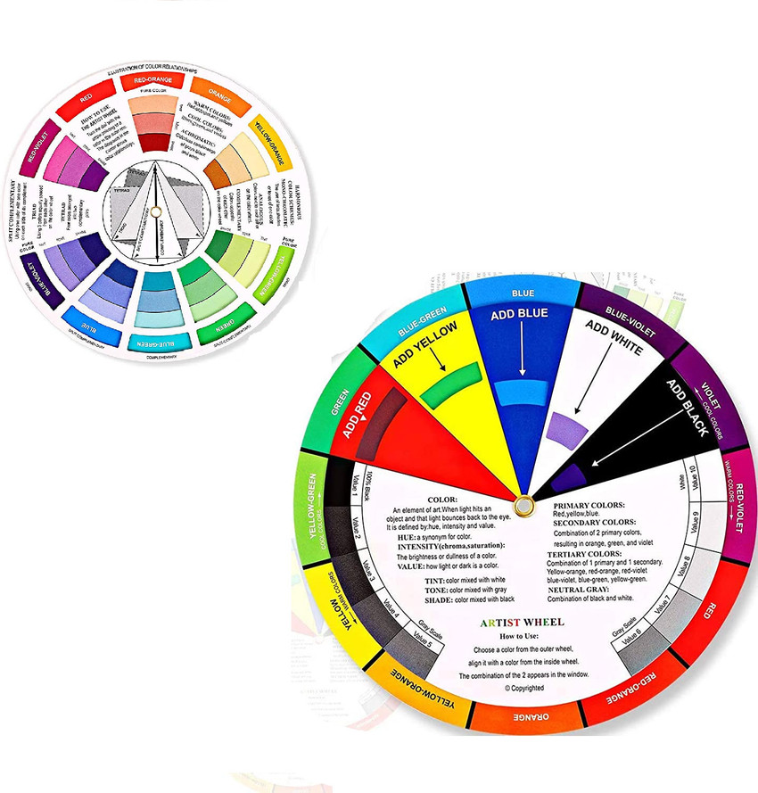 Big Color Color Wheel Paint Mixing Color Mixing Guides, 2Set 9in Color Wheel