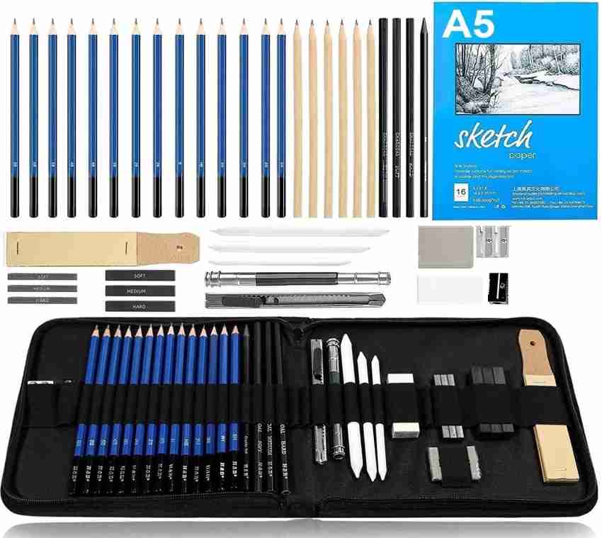 Blue Wooden Sketching And Drawing Pencil Kit 35pc, Packaging Type